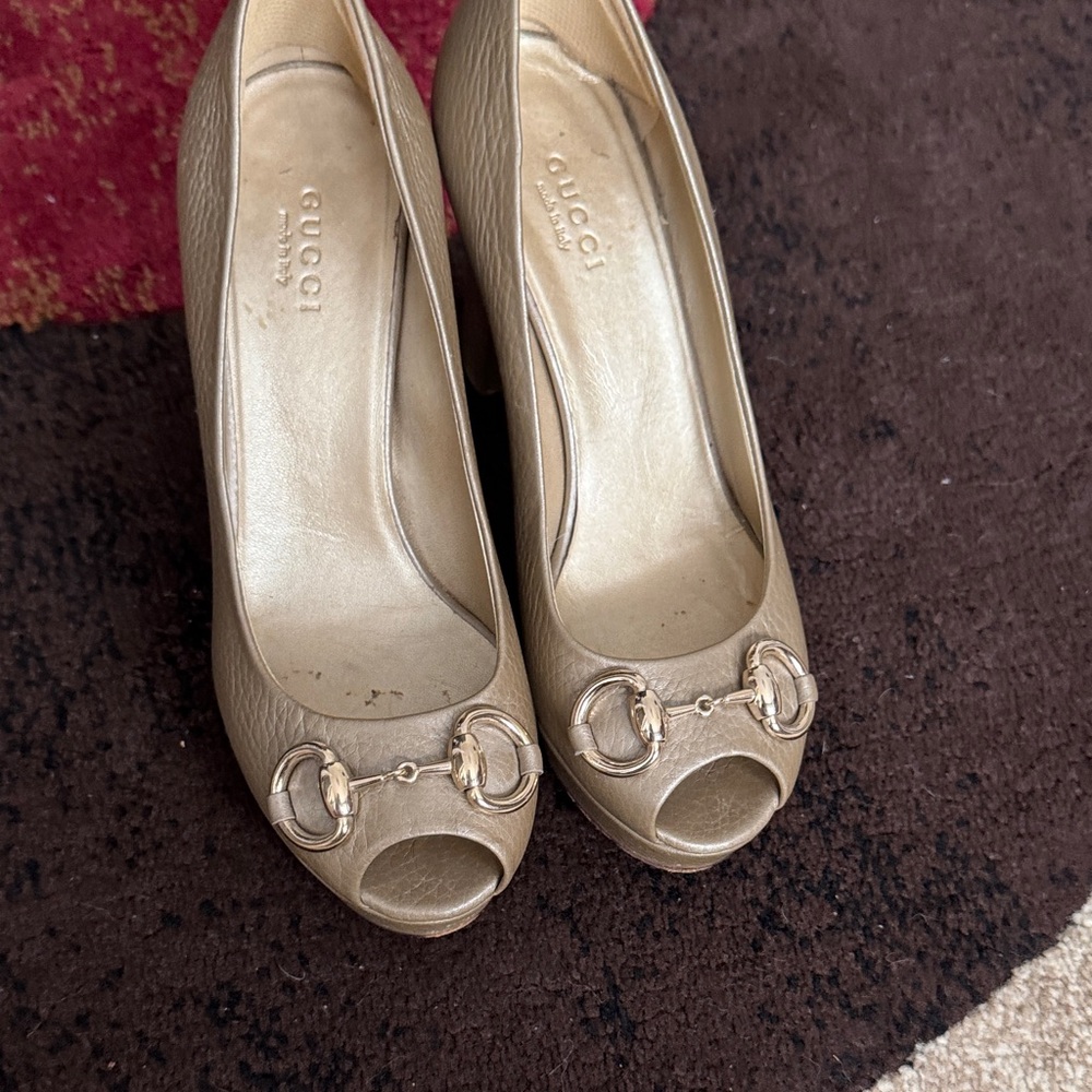 Gucci Women's Gold Peep Toe Heels